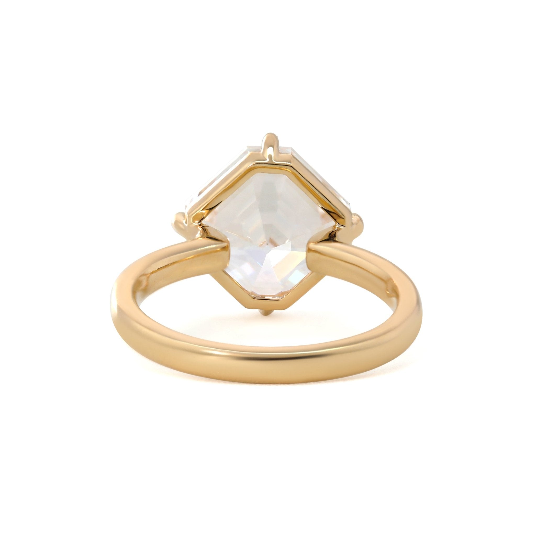 14K Yellow Gold 6ct Antique Asscher Cut Lab Diamond 4 Claw Prong Basket Solitaire Ring - MMR