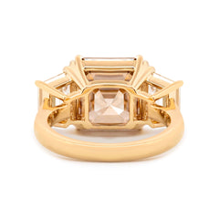 14K Yellow Gold 7.01ct Asscher Cut Brown Lab Diamond Double Claw Prongs Three - stone Ring with Two Trapezoid Step Cut Diamonds - MMR