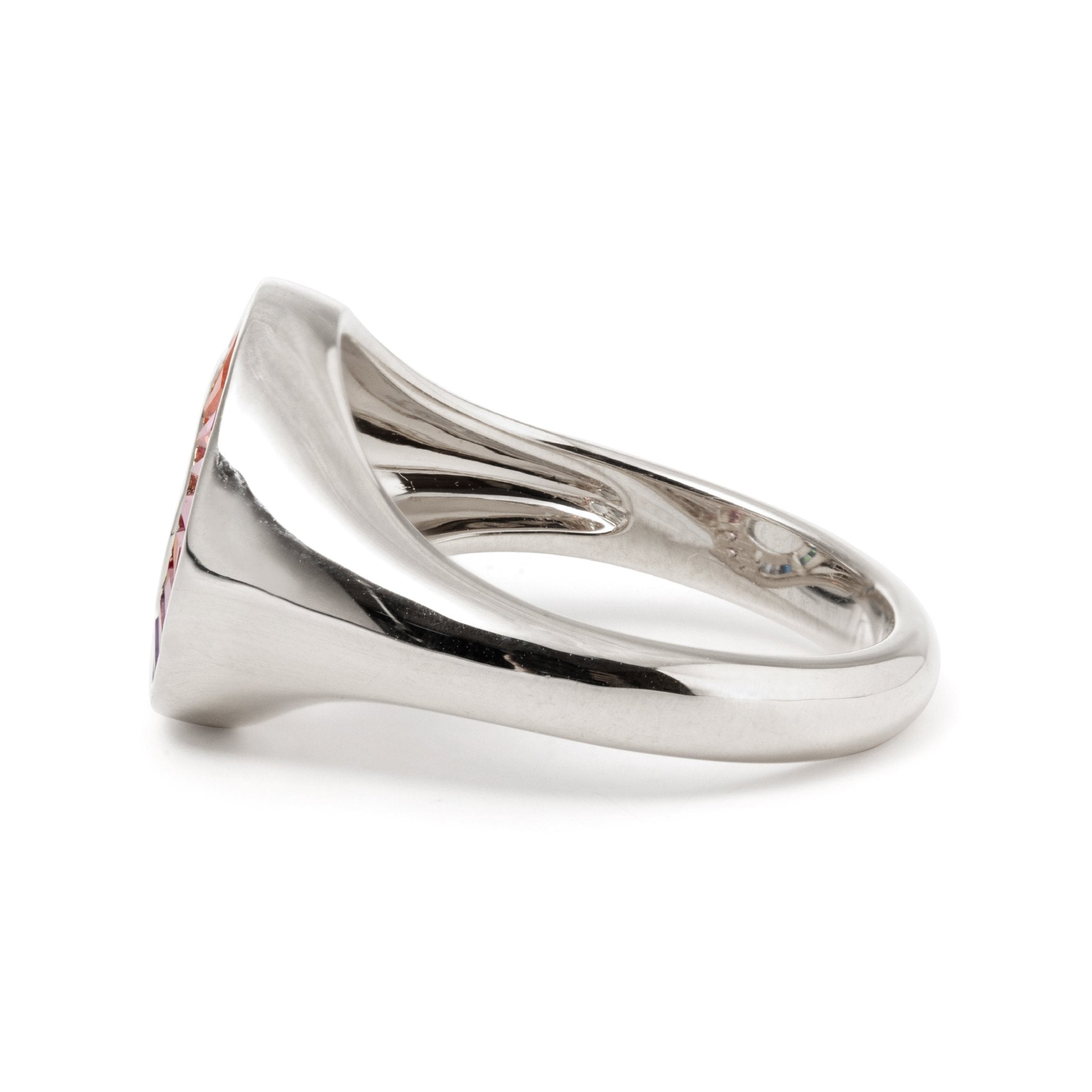 14K Yellow Gold Baguette Cut Rainbow Color Lab Sapphire Channel Setting Sphere Ring - MMR