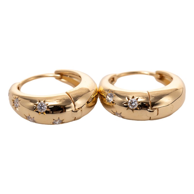14k Yellow Gold Diamond Star Hoop Earrings