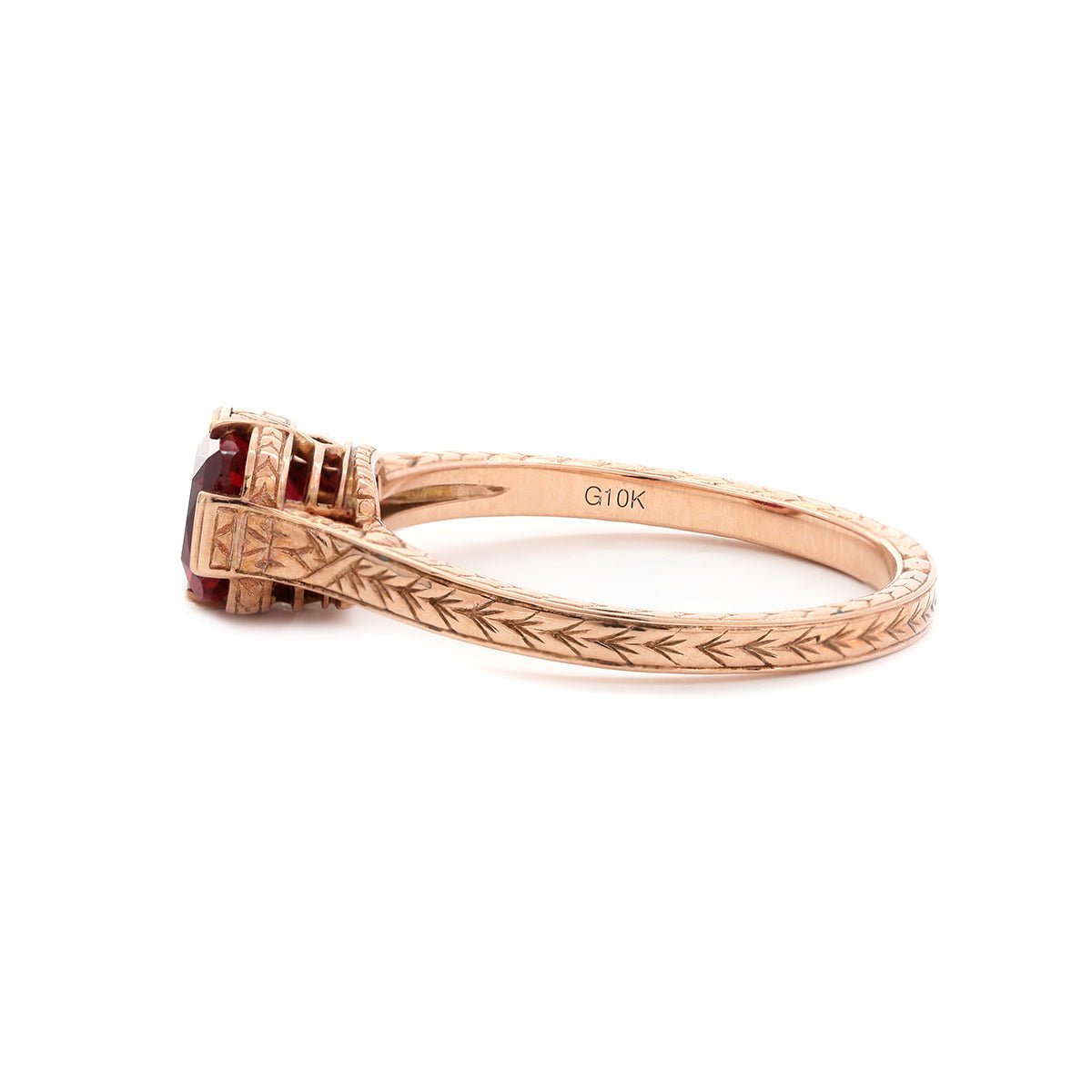 14K Yellow Gold Elongated Cushion Pigeon Blood Lab Ruby Half - Bezel Solitaire Ring - MMR