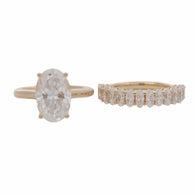 14K Yellow Gold Elongated Oval Cut Lab Diamond Bridal Set Engagement Ring