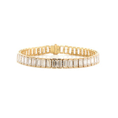14K Yellow Gold Emerald Cut Lab Diamond Half Bezel Tennis Bracelet - MMR