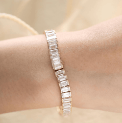 14K Yellow Gold Emerald Cut Lab Diamond Half Bezel Tennis Bracelet - MMR