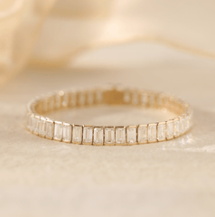 14K Yellow Gold Emerald Cut Lab Diamond Half Bezel Tennis Bracelet - MMR