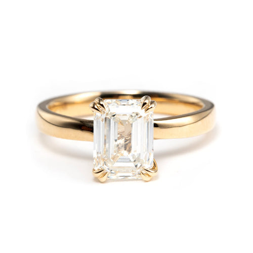 14K Yellow Gold Emerald Cut Lab Diamond Double Prong Solitaire Ring (Ring Setting Only)