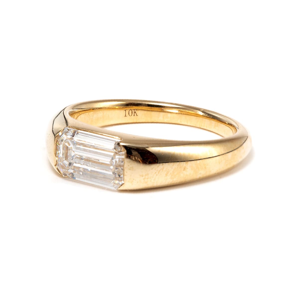 14K Yellow Gold Emerald Cut Lab Diamond Half Bezel Setting Ring (Ring Setting Only)