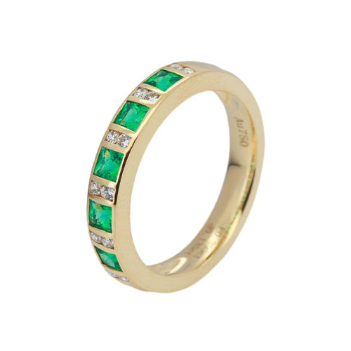 14k Yellow Gold Emerald & Diamond Anniversary Ring