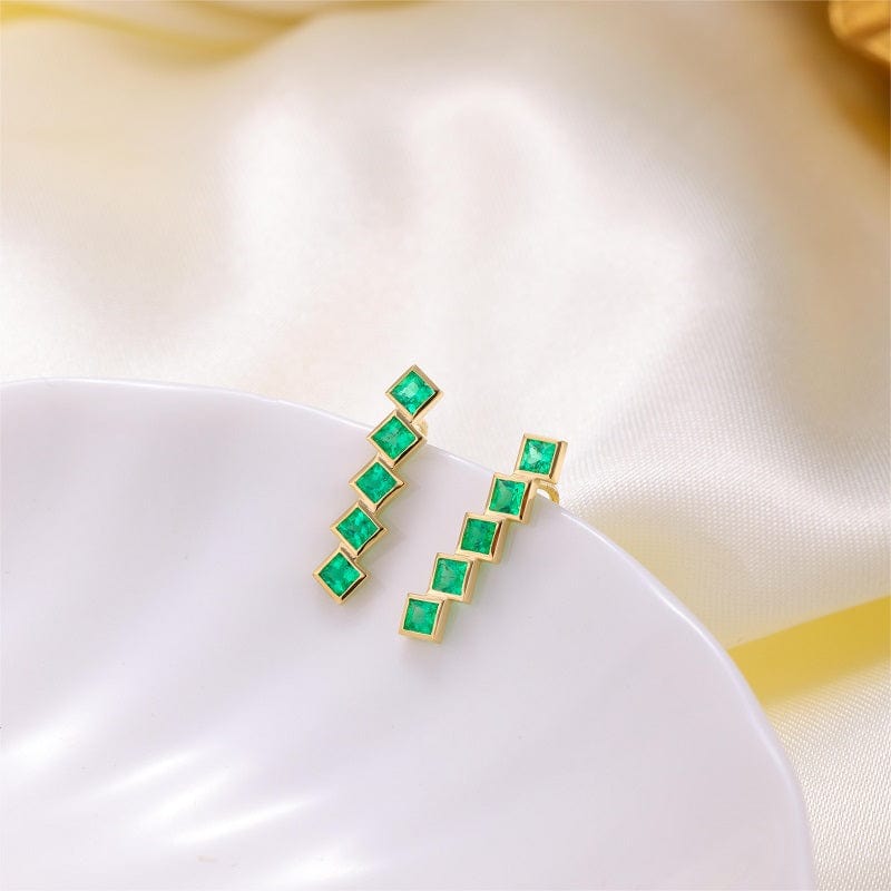 14k Yellow Gold Emerald Geometric Pattern Earrings