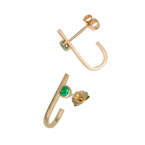 14k Yellow Gold Emerald Stud Earrings