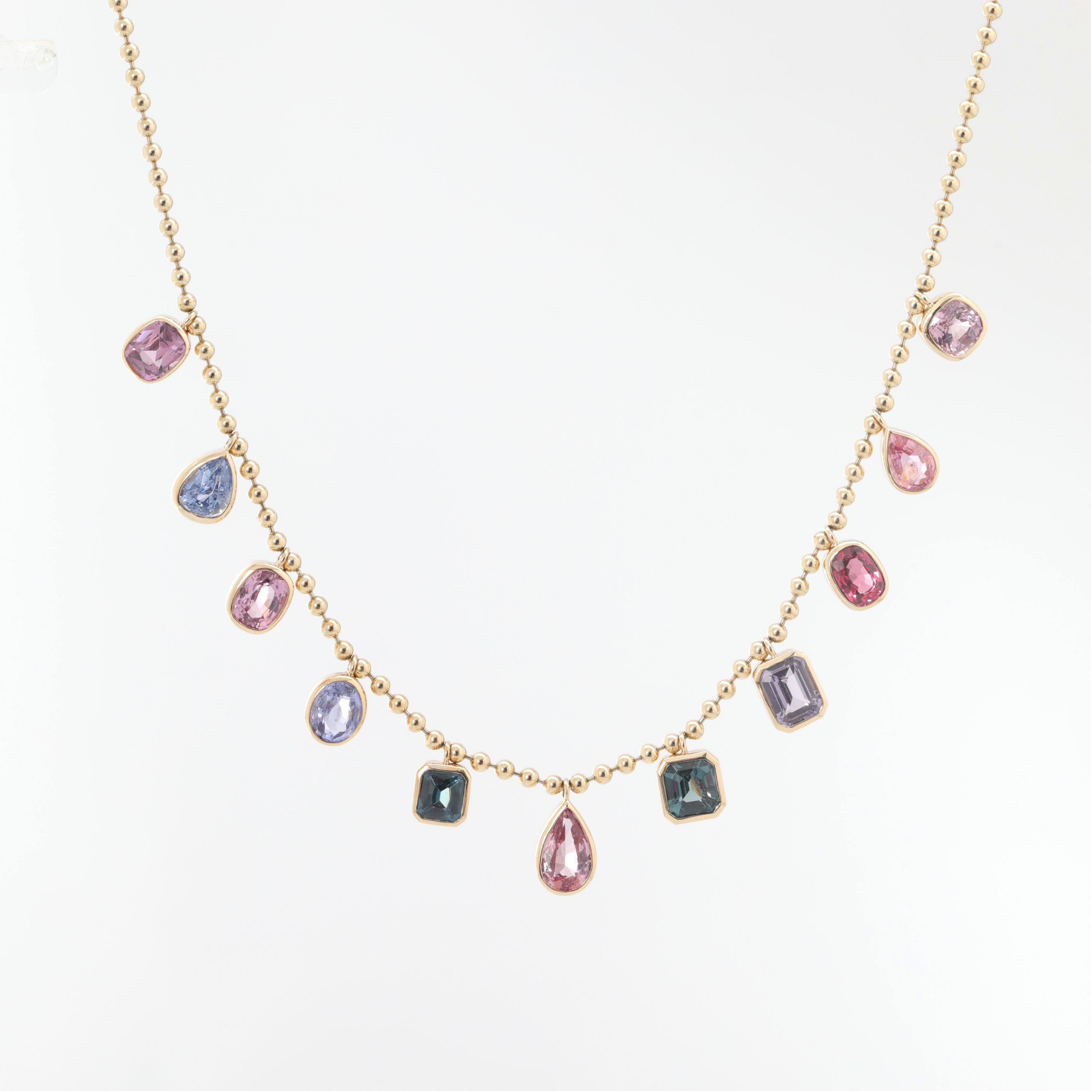 14K Yellow Gold Fancy Shape Gemstone Necklace with 18 Inches Chain - MMR