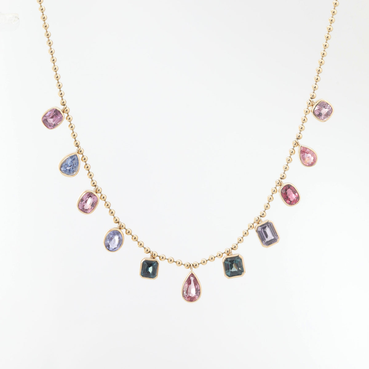 14K Yellow Gold Fancy Shape Gemstone Necklace with 18 Inches Chain - MMR