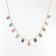 14K Yellow Gold Fancy Shape Gemstone Necklace with 18 Inches Chain - MMR