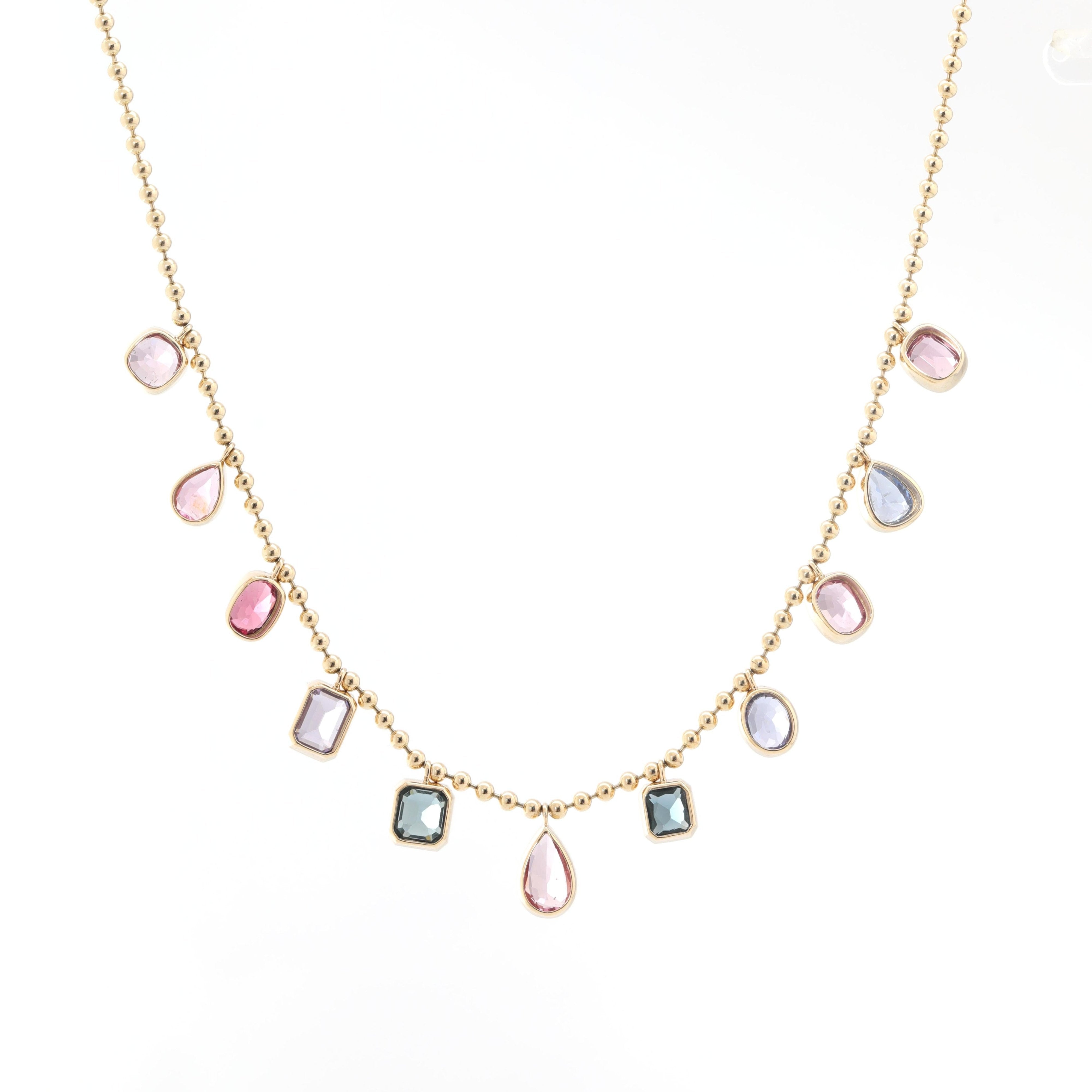 14K Yellow Gold Fancy Shape Gemstone Necklace with 18 Inches Chain - MMR