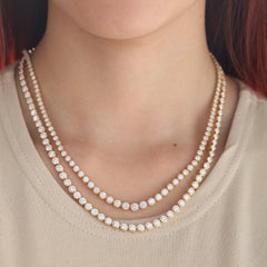 14K Yellow Gold Graduated Bezel - Set Round Diamond Tennis Necklace (18") - MMR