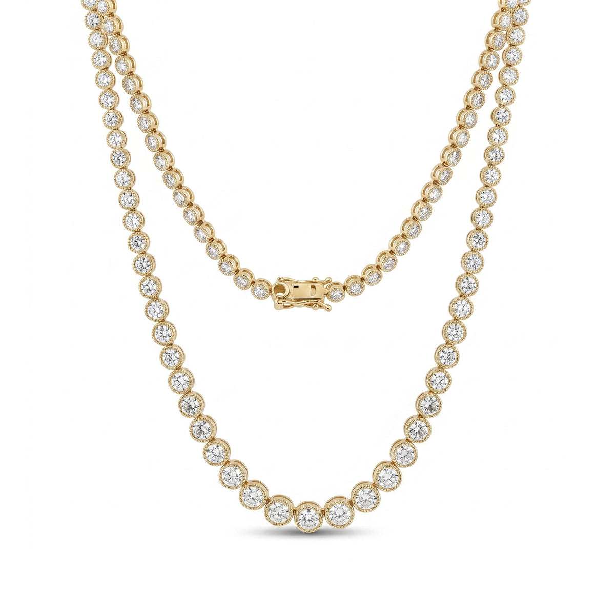14K Yellow Gold Graduated Bezel - Set Round Diamond Tennis Necklace (18") - MMR