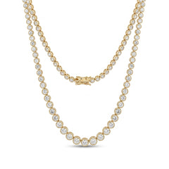 14K Yellow Gold Graduated Bezel - Set Round Diamond Tennis Necklace (18") - MMR