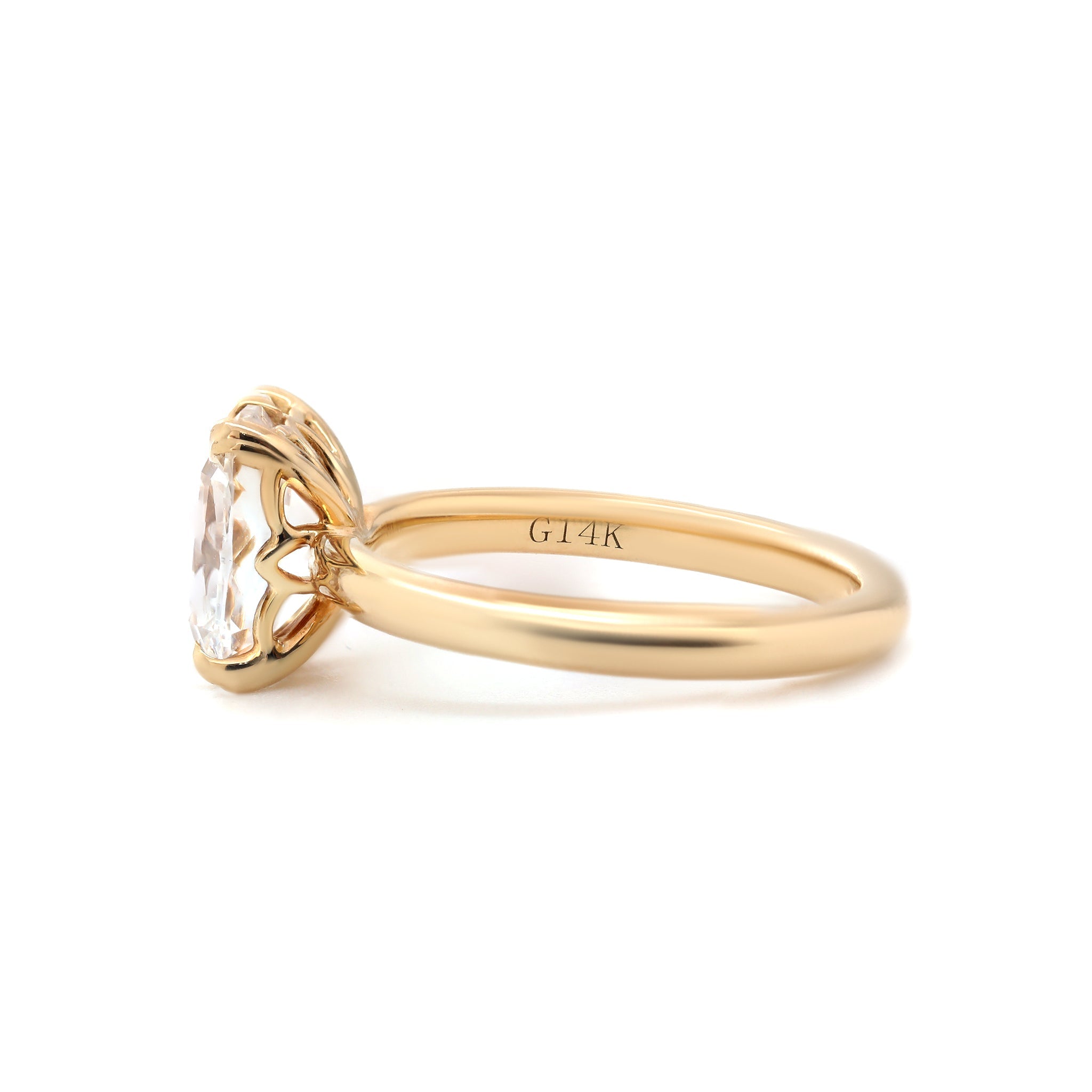 14K Yellow Gold (GRC) 1.7CT Elongated Cushion Old Mine Cut Lab Diamond Tulip Four - Prong SettingRing - MMR