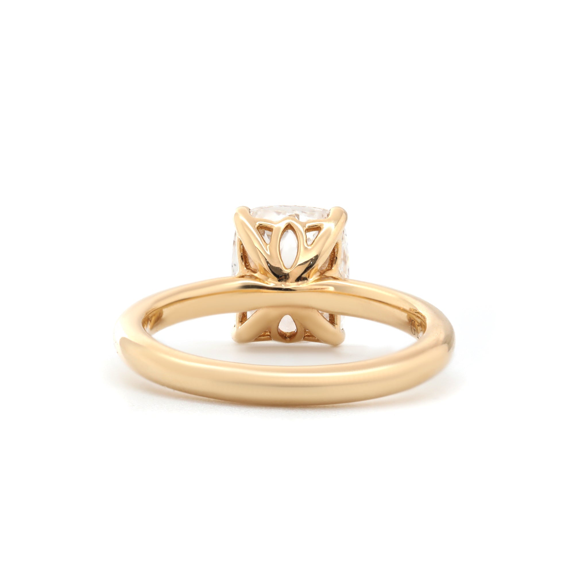 14K Yellow Gold (GRC) 1.7CT Elongated Cushion Old Mine Cut Lab Diamond Tulip Four - Prong SettingRing - MMR