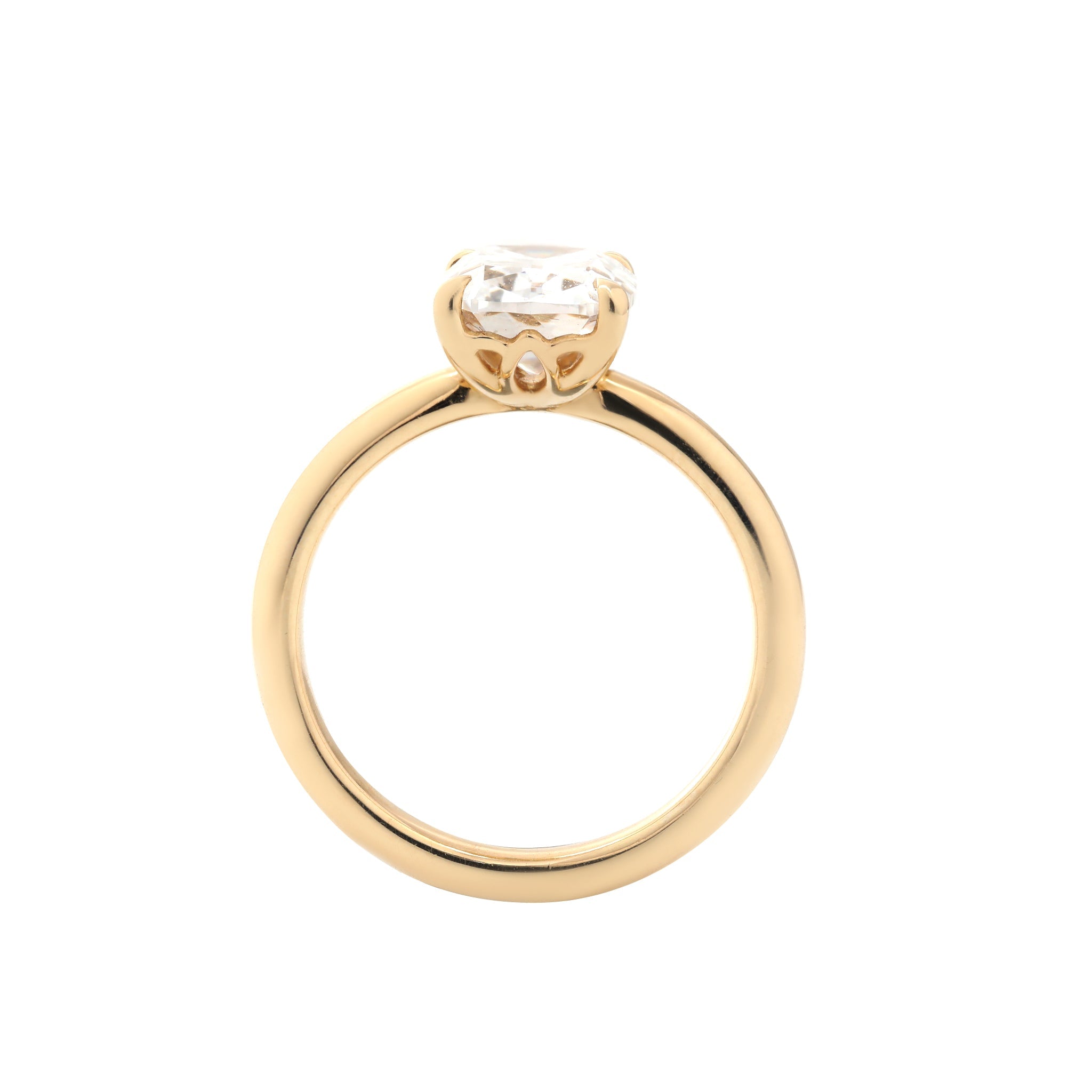 14K Yellow Gold (GRC) 1.7CT Elongated Cushion Old Mine Cut Lab Diamond Tulip Four - Prong SettingRing - MMR