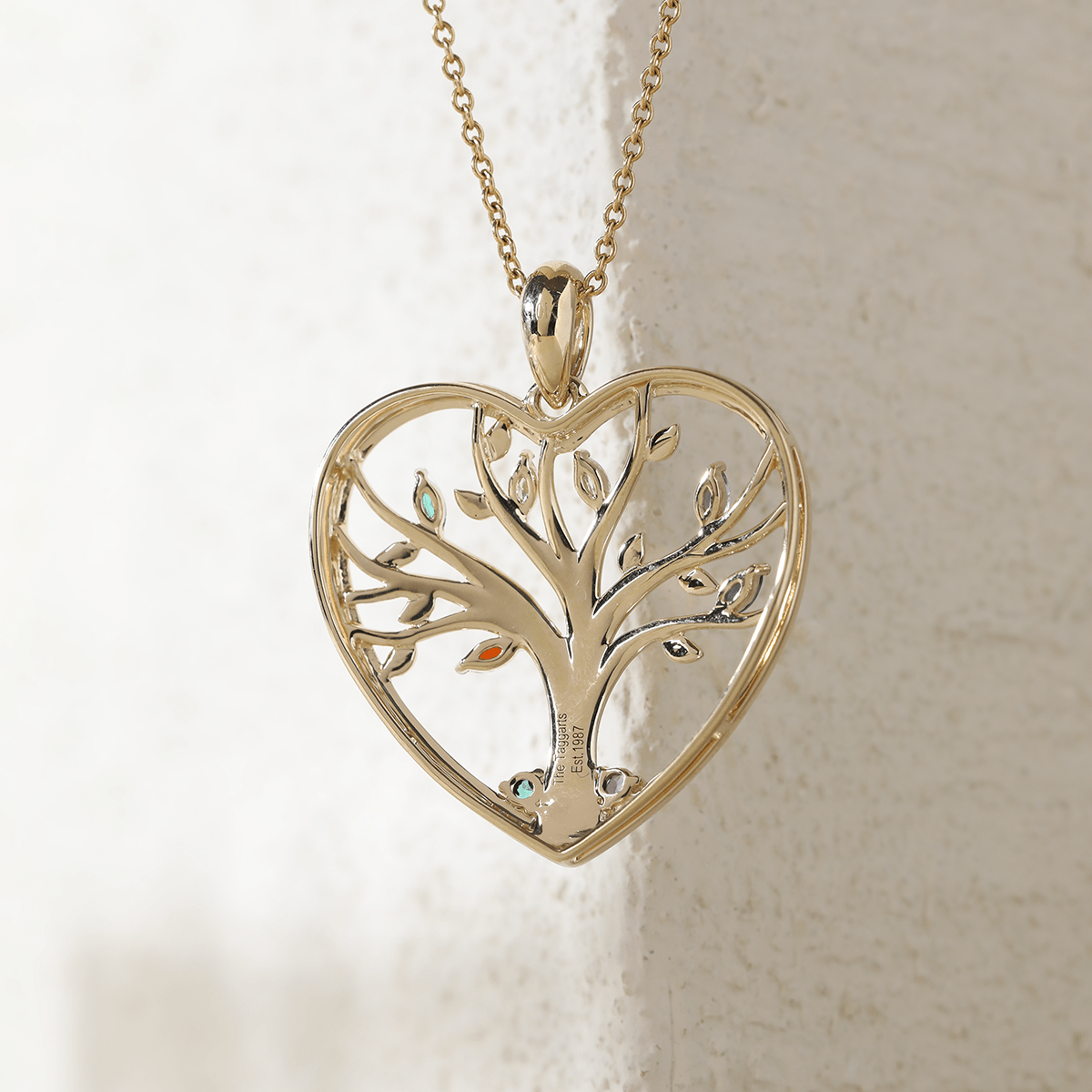 14K Yellow Gold Heart Shape Pendant Necklace - Tree of the Soul Design - MMR
