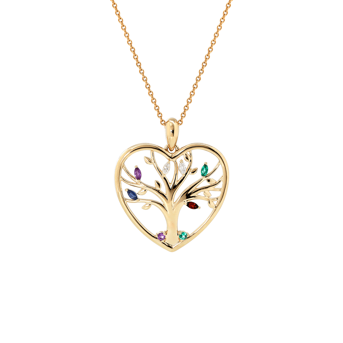 14K Yellow Gold Heart Shape Pendant Necklace - Tree of the Soul Design - MMR