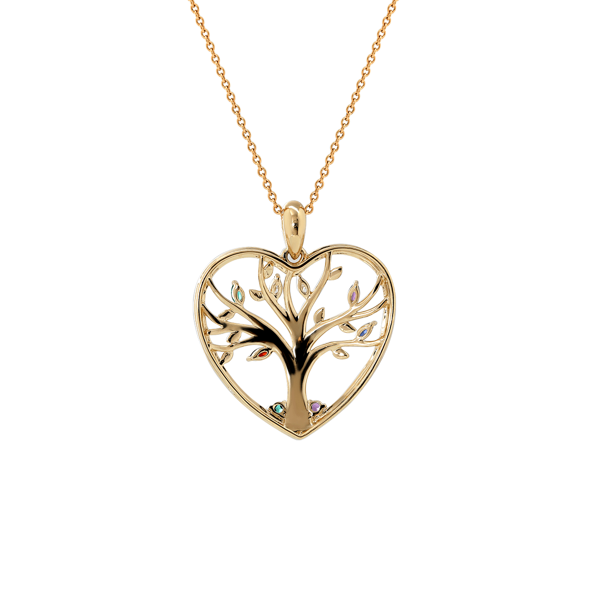 14K Yellow Gold Heart Shape Pendant Necklace - Tree of the Soul Design - MMR