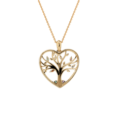 14K Yellow Gold Heart Shape Pendant Necklace - Tree of the Soul Design - MMR