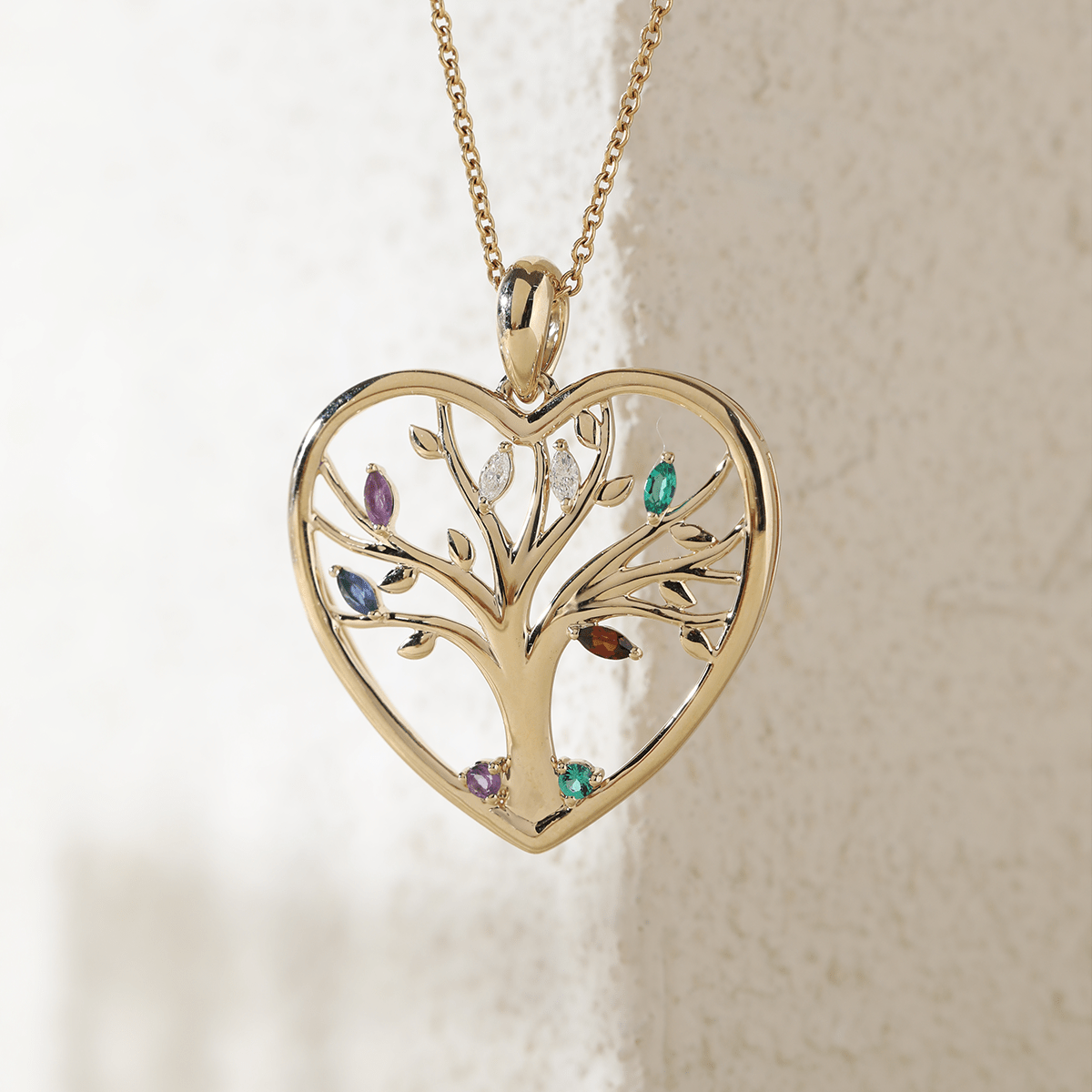 14K Yellow Gold Heart Shape Pendant Necklace - Tree of the Soul Design - MMR