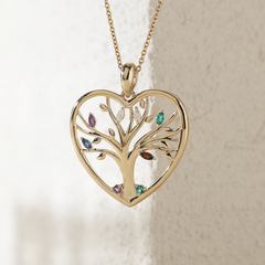 14K Yellow Gold Heart Shape Pendant Necklace - Tree of the Soul Design - MMR