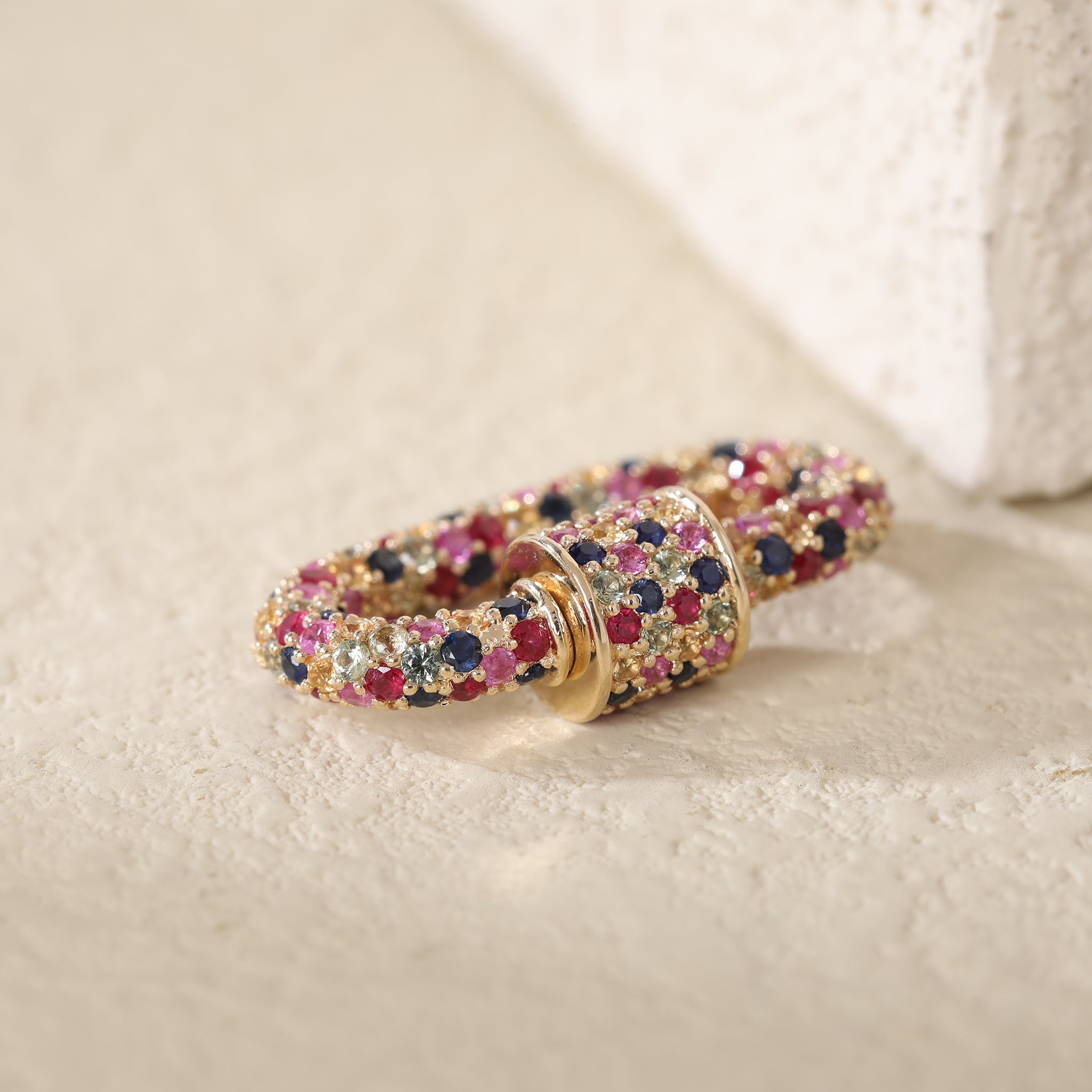 14K Yellow Gold Multi - Color Natural Sapphire Pavé Lock Pendant - MMR