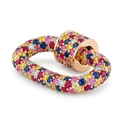 14K Yellow Gold Multi - Color Natural Sapphire Pavé Lock Pendant - MMR