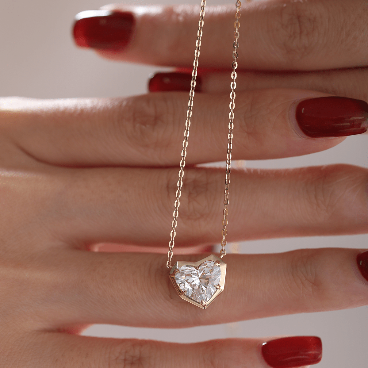 14K Yellow Gold Necklace with 2.5ct Heart Shaped Lab Diamond Pendant in Bezel Setting and Round Cross Chain - MMR