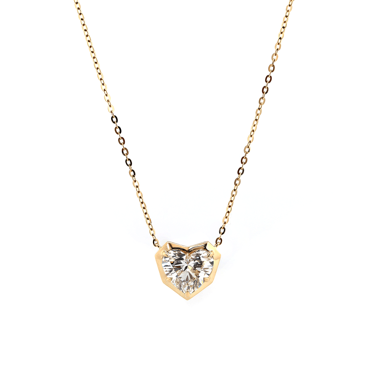 14K Yellow Gold Necklace with 2.5ct Heart Shaped Lab Diamond Pendant in Bezel Setting and Round Cross Chain - MMR