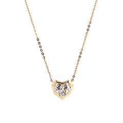 14K Yellow Gold Necklace with 2.5ct Heart Shaped Lab Diamond Pendant in Bezel Setting and Round Cross Chain - MMR
