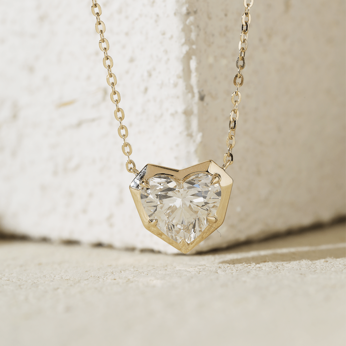 14K Yellow Gold Necklace with 2.5ct Heart Shaped Lab Diamond Pendant in Bezel Setting and Round Cross Chain - MMR