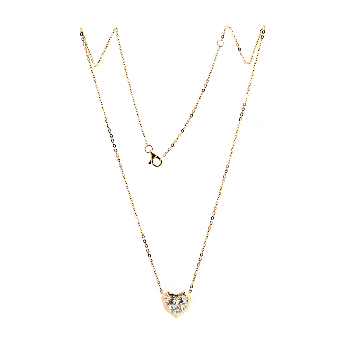 14K Yellow Gold Necklace with 2.5ct Heart Shaped Lab Diamond Pendant in Bezel Setting and Round Cross Chain - MMR