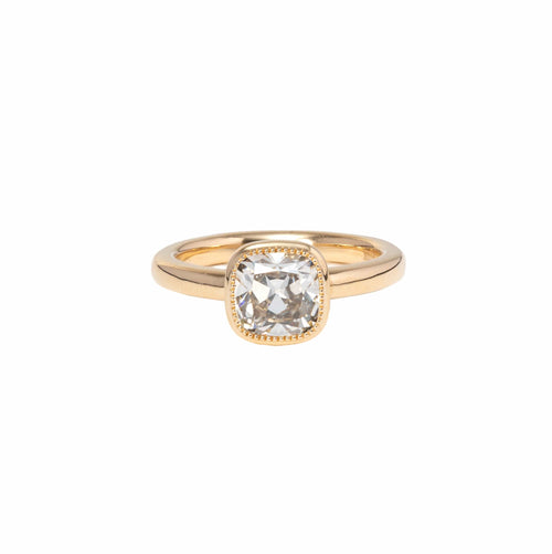 14K Yellow Gold Old Mine Cut Antique  Lab Diamond Bezel Solitaire Ring (Ring Setting Only)