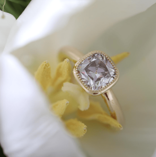 14K Yellow Gold Old Mine Cut Antique  Lab Diamond Bezel Solitaire Ring (Ring Setting Only)
