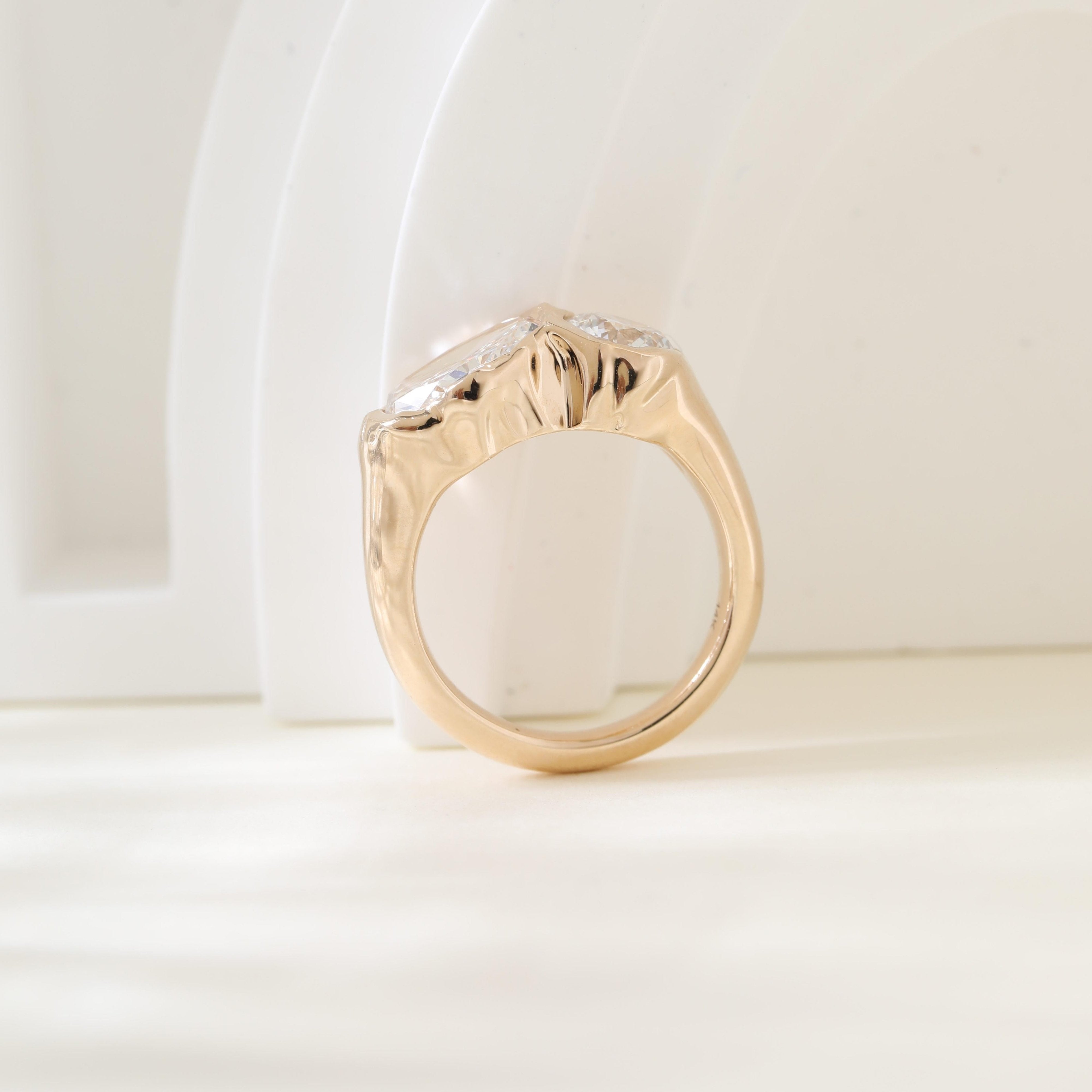 14K Yellow Gold Oval and Round Cut Lab Diamond Toi et Moi Ring - MMR