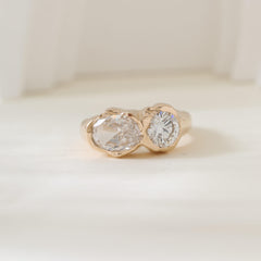 14K Yellow Gold Oval and Round Cut Lab Diamond Toi et Moi Ring - MMR