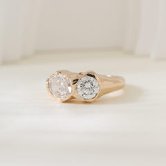 14K Yellow Gold Oval and Round Cut Lab Diamond Toi et Moi Ring - MMR
