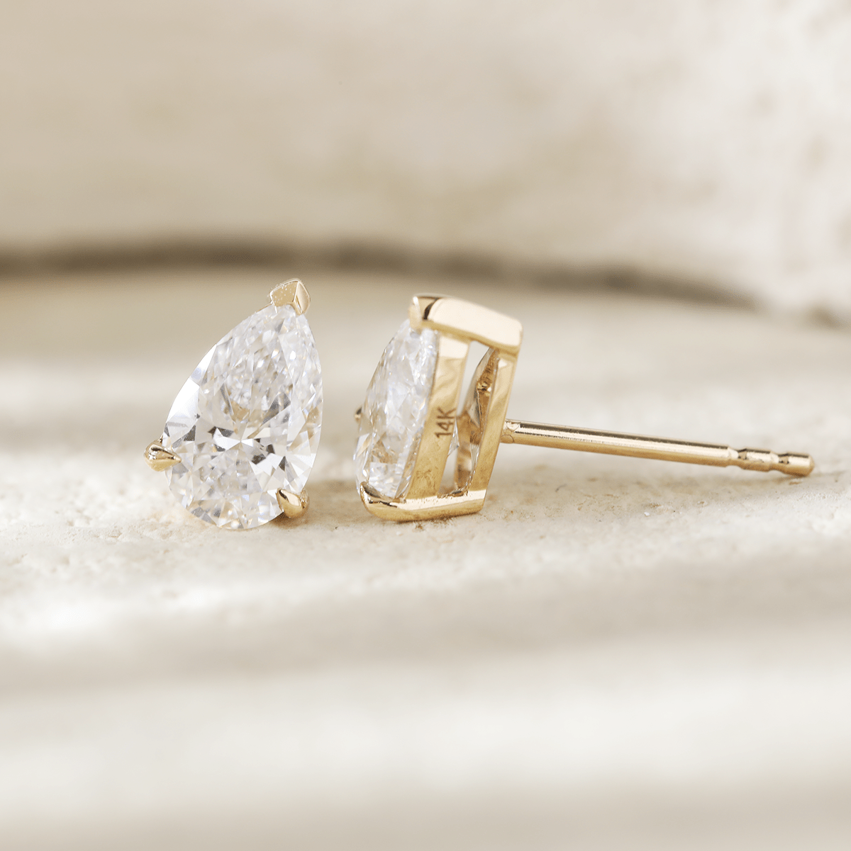 14K Yellow Gold Pear Shaped Lab diamond Stud Earrings - MMR