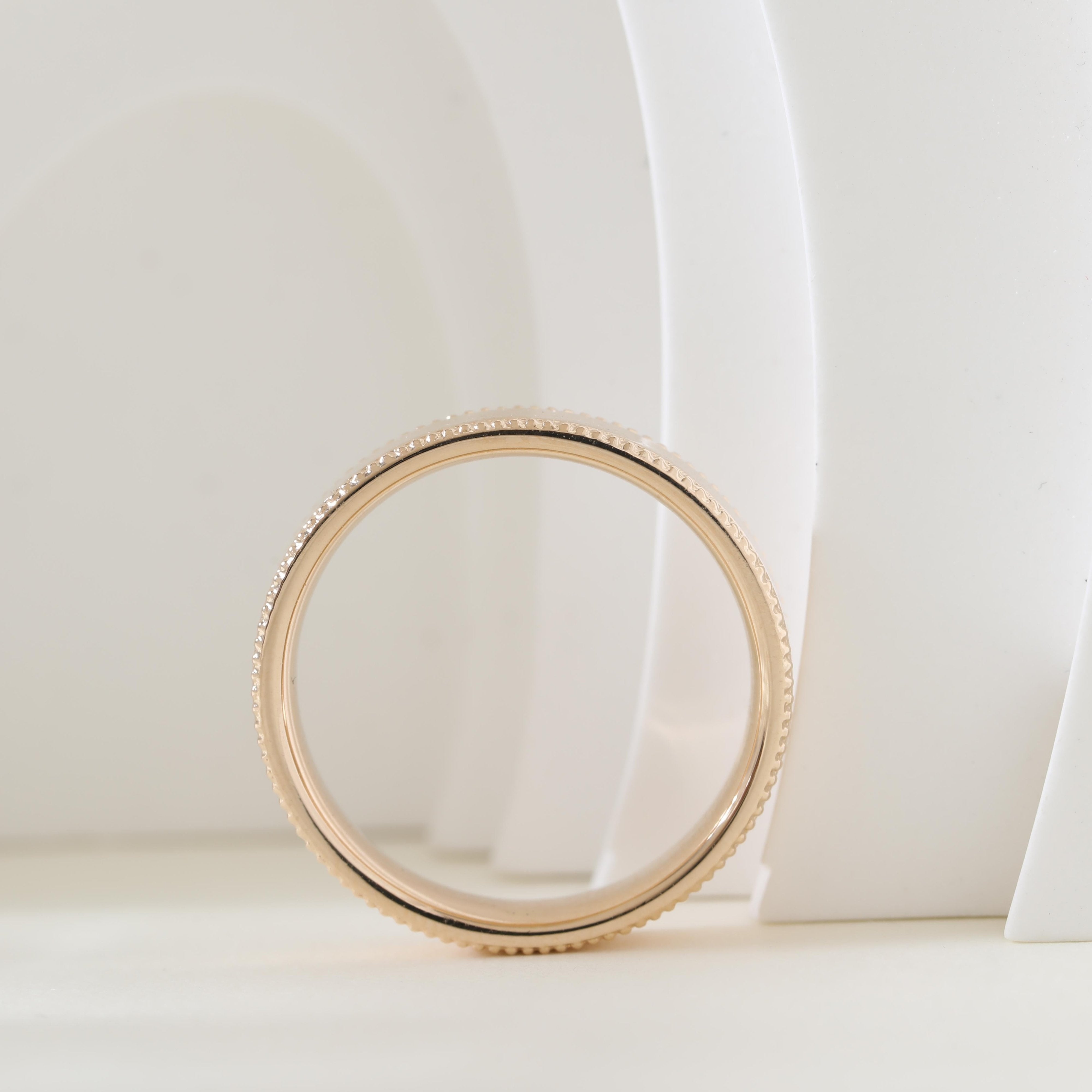 14K Yellow Gold Plain Ring with Millegrain - MMR