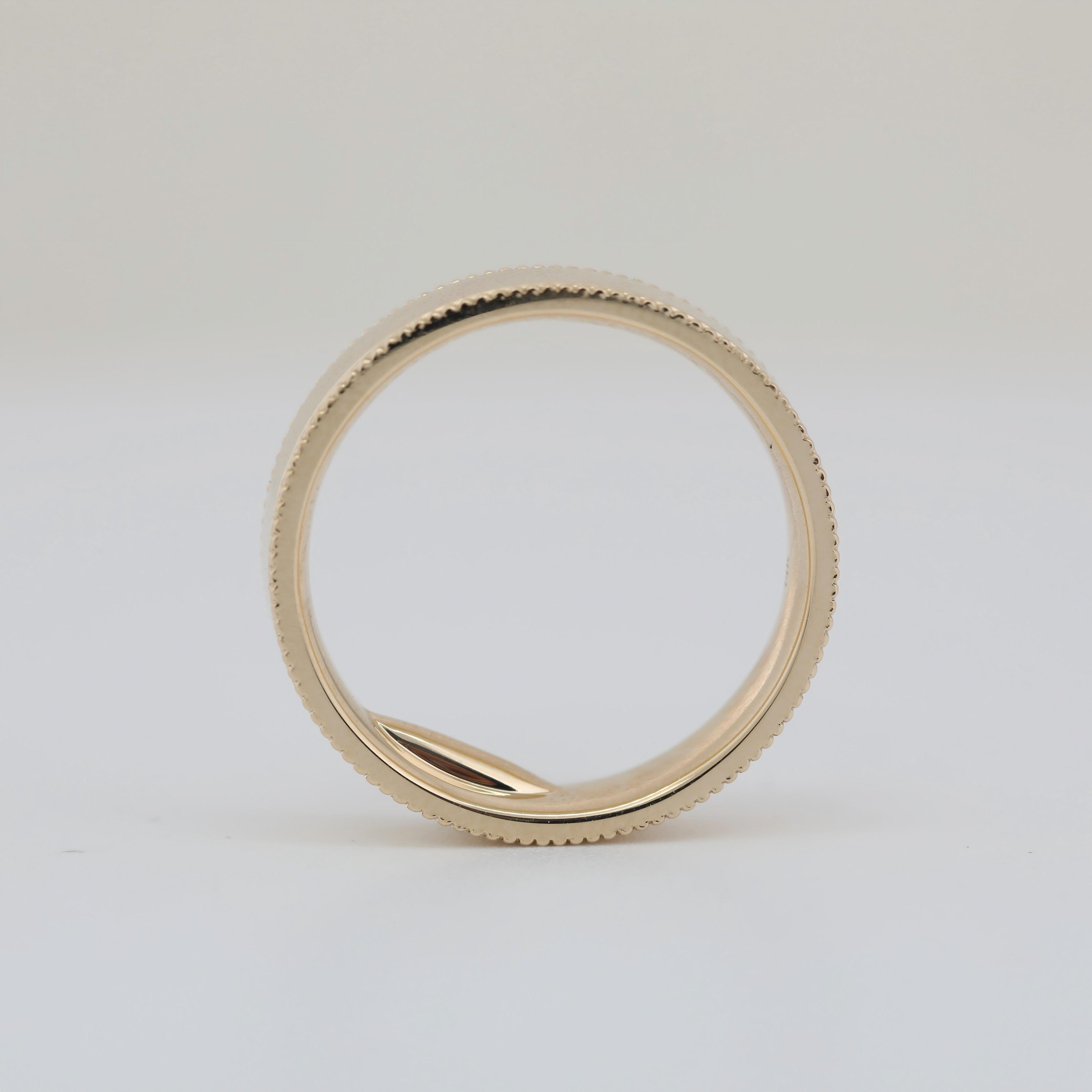 14K Yellow Gold Plain Ring with Millegrain and 5mm Band Width Design - MMR