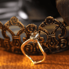 14K Yellow Gold Radiant Cut Green Lab Diamond Sylvan Crown Ring with a Hidden Round Diamond - MMR