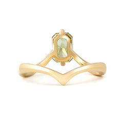 14K Yellow Gold Radiant Cut Green Lab Diamond Sylvan Crown Ring with a Hidden Round Diamond - MMR