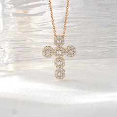 14K Yellow Gold Round and Baguette Cut Lab Diamond Cross Pendant (Pendant only) - MMR
