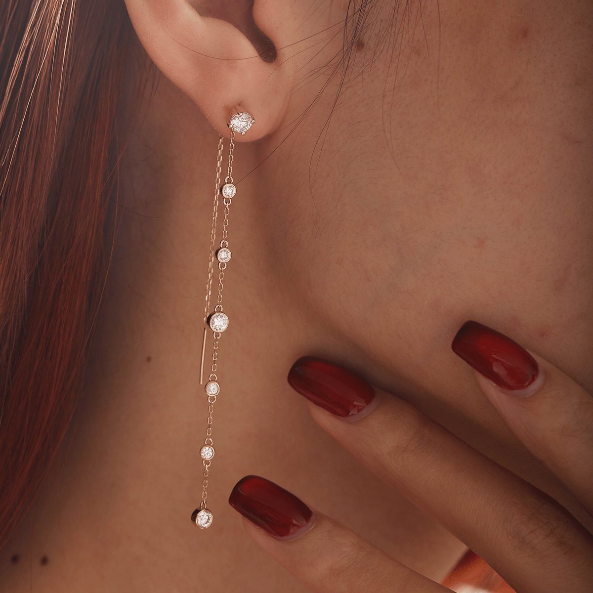 14K Yellow Gold Round Cut Diamond Bezel Drop Earrings - MMR