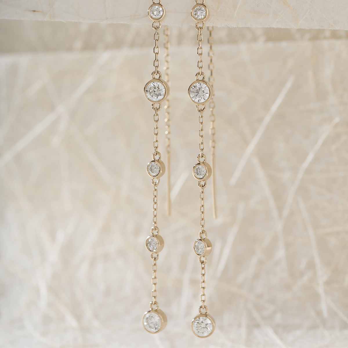 14K Yellow Gold Round Cut Diamond Bezel Drop Earrings - MMR